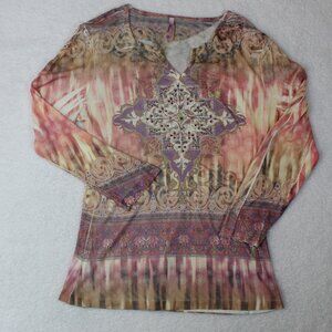 Y2K Kiana Shirt Womens 2XL Pink Boho Sequins Embellished Festival Hippie Top